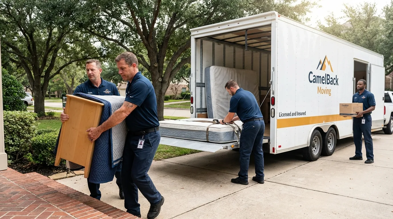 Crew loading residential truck for cross-state move from Waupaca, WI