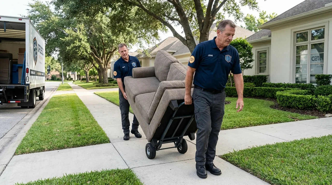 Local residential moving crew loading furniture in Waupaca, WI